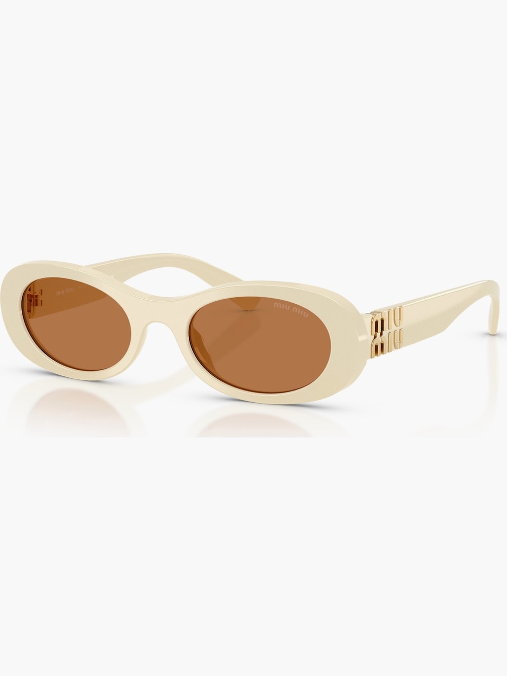 Miu Miu Cream Oval Sunglasses with Brown Lenses and Gold Temple Detail